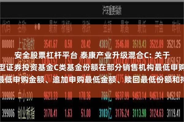 安全股票杠杆平台 泰康产业升级混合C: 关于调整泰康产业升级混合型证券投资基金C类基金份额在部分销售机构最低申购金额、追加申购最低金额、赎回最低份额和持有最低限额的公告